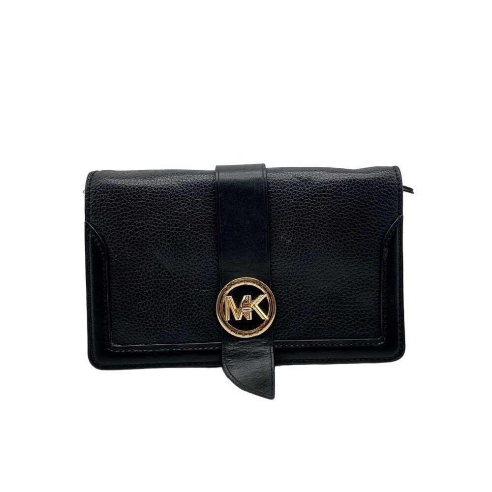 Michael Kors Turnlock Charm Black Pebbled Leather Triple Gusset Crossbody